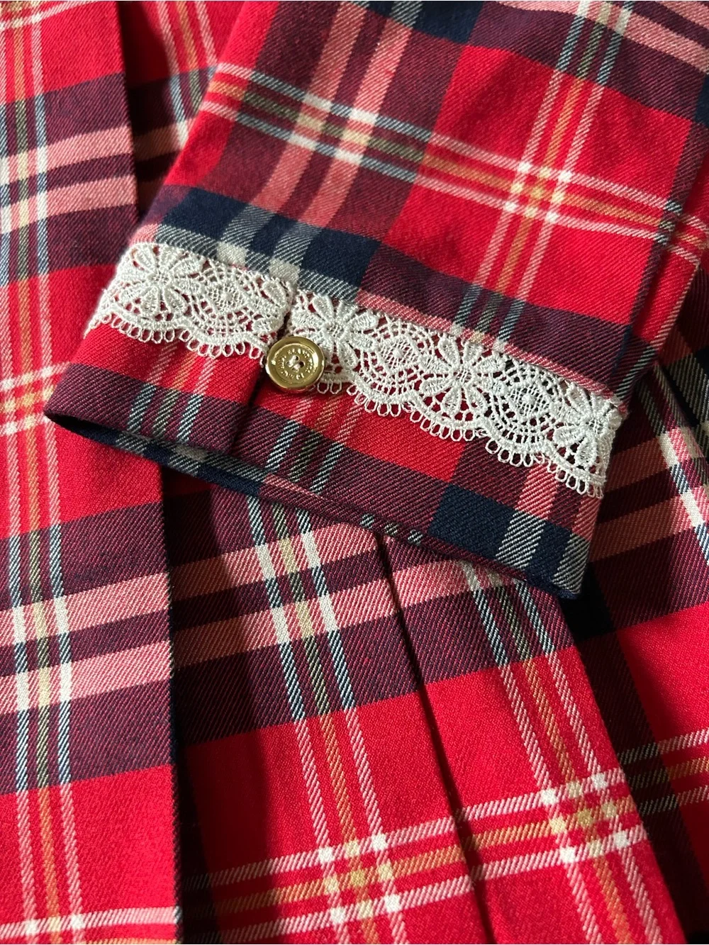 E-Land Kids Red Plaid Dress with White Peter Pan Collar